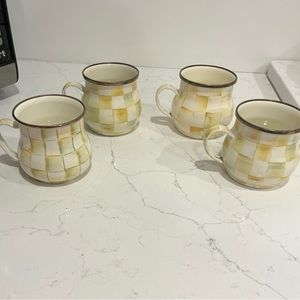 Mackenzie Childs Parchment Check Coffee Cups - only used for display ! Set of 4